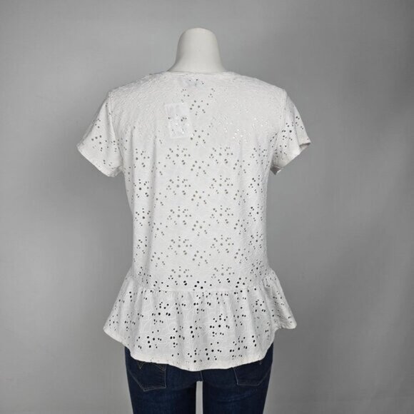 Nanette Lepore White Eyelet Peplum Top Size M - Picture 6 of 6